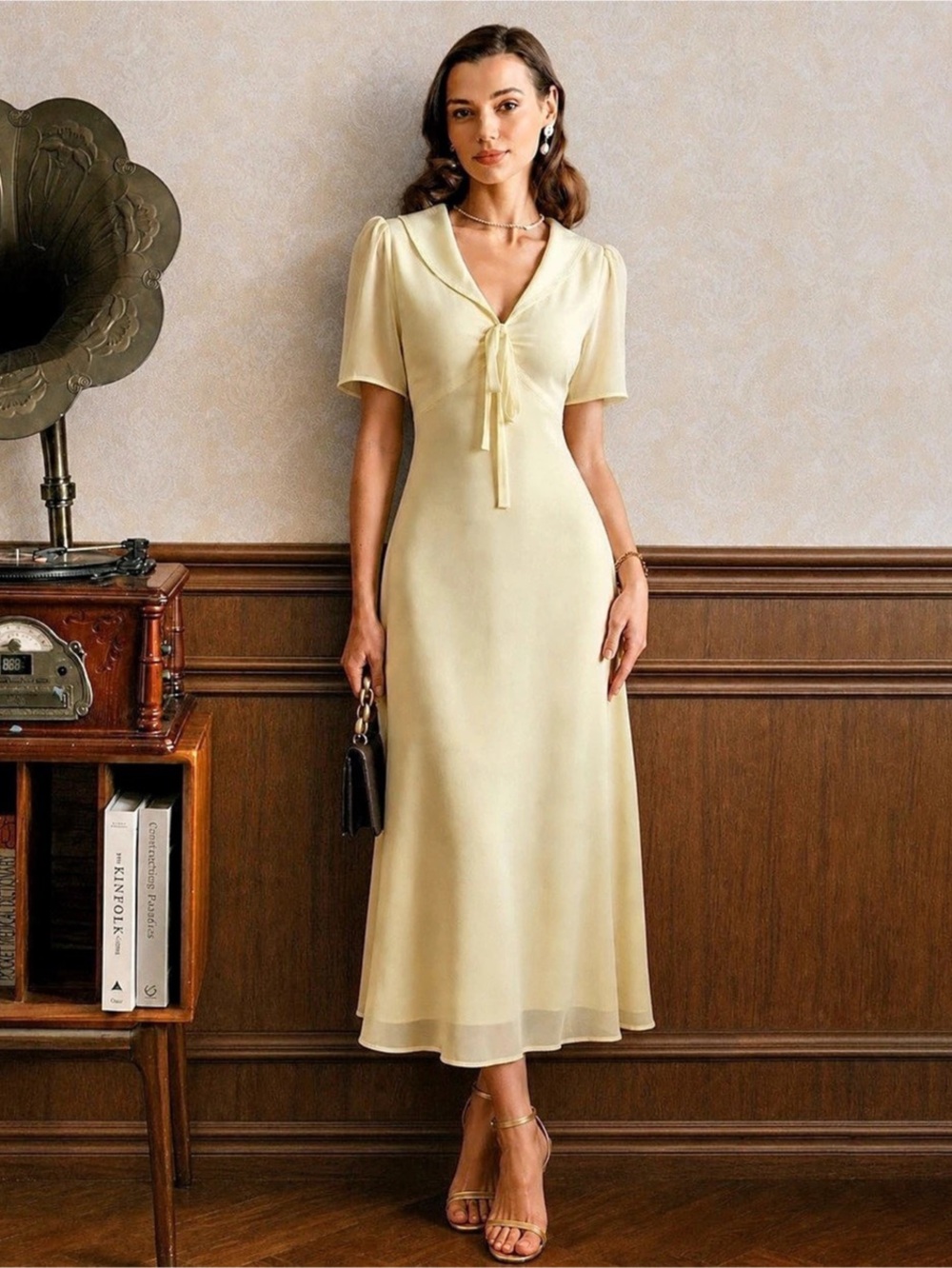 RINHOS Midi Dress in Yellow Size Small NWT